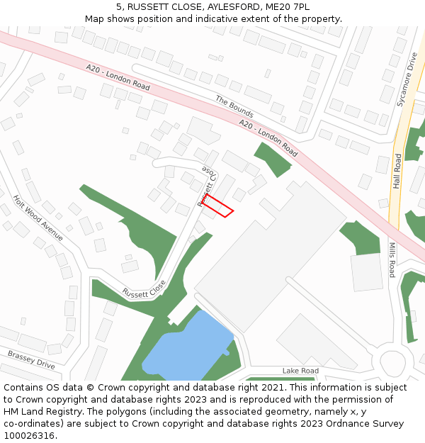 5, RUSSETT CLOSE, AYLESFORD, ME20 7PL: Location map and indicative extent of plot