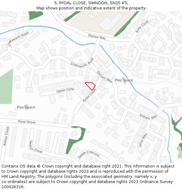 5, RYDAL CLOSE, SWINDON, SN25 4TL: Location map and indicative extent of plot