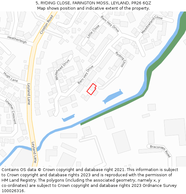 5, RYDING CLOSE, FARINGTON MOSS, LEYLAND, PR26 6QZ: Location map and indicative extent of plot