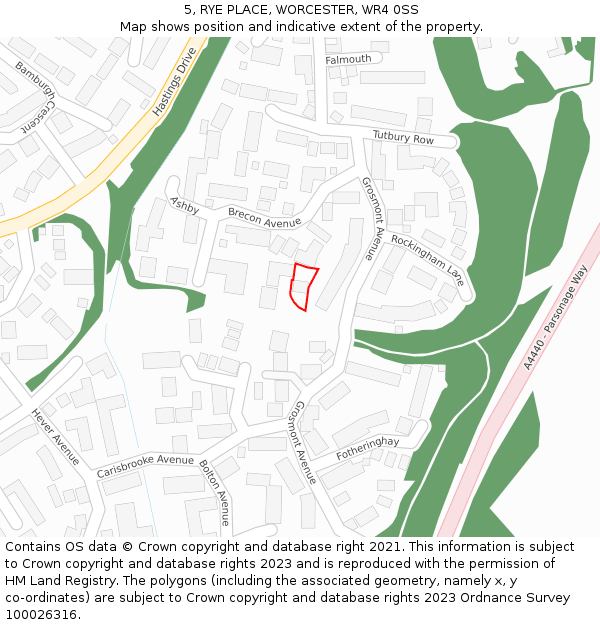 5, RYE PLACE, WORCESTER, WR4 0SS: Location map and indicative extent of plot