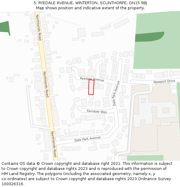 5, RYEDALE AVENUE, WINTERTON, SCUNTHORPE, DN15 9BJ: Location map and indicative extent of plot