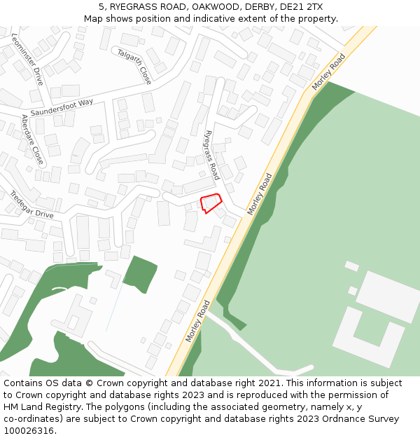 5, RYEGRASS ROAD, OAKWOOD, DERBY, DE21 2TX: Location map and indicative extent of plot