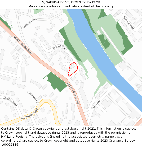 5, SABRINA DRIVE, BEWDLEY, DY12 2RJ: Location map and indicative extent of plot
