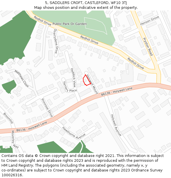 5, SADDLERS CROFT, CASTLEFORD, WF10 3TJ: Location map and indicative extent of plot