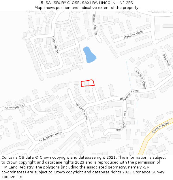 5, SALISBURY CLOSE, SAXILBY, LINCOLN, LN1 2FS: Location map and indicative extent of plot