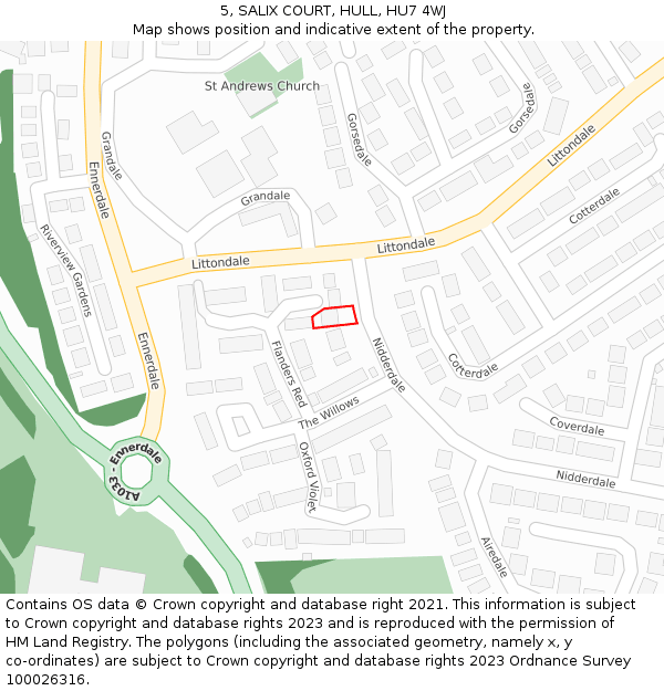 5, SALIX COURT, HULL, HU7 4WJ: Location map and indicative extent of plot