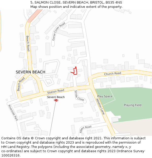 5, SALMON CLOSE, SEVERN BEACH, BRISTOL, BS35 4NS: Location map and indicative extent of plot