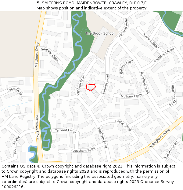 5, SALTERNS ROAD, MAIDENBOWER, CRAWLEY, RH10 7JE: Location map and indicative extent of plot