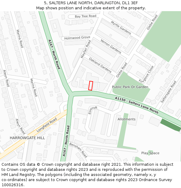 5, SALTERS LANE NORTH, DARLINGTON, DL1 3EF: Location map and indicative extent of plot