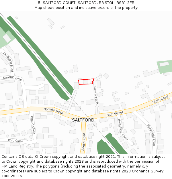 5, SALTFORD COURT, SALTFORD, BRISTOL, BS31 3EB: Location map and indicative extent of plot