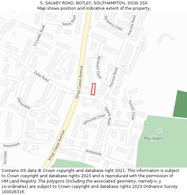 5, SALWEY ROAD, BOTLEY, SOUTHAMPTON, SO30 2SX: Location map and indicative extent of plot