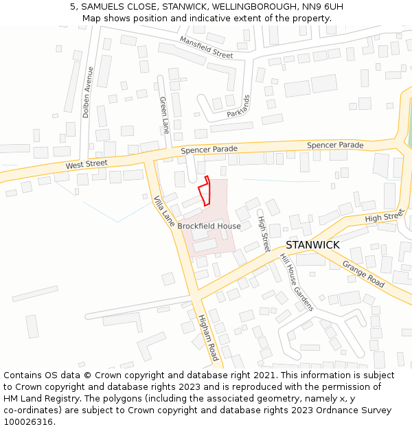 5, SAMUELS CLOSE, STANWICK, WELLINGBOROUGH, NN9 6UH: Location map and indicative extent of plot