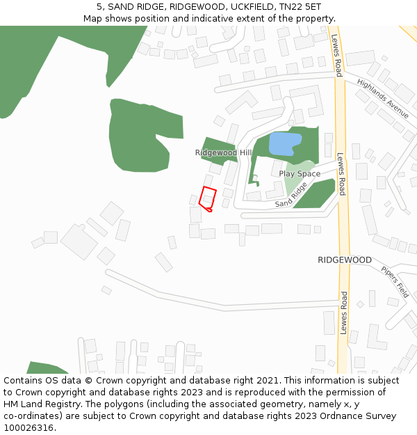 5, SAND RIDGE, RIDGEWOOD, UCKFIELD, TN22 5ET: Location map and indicative extent of plot