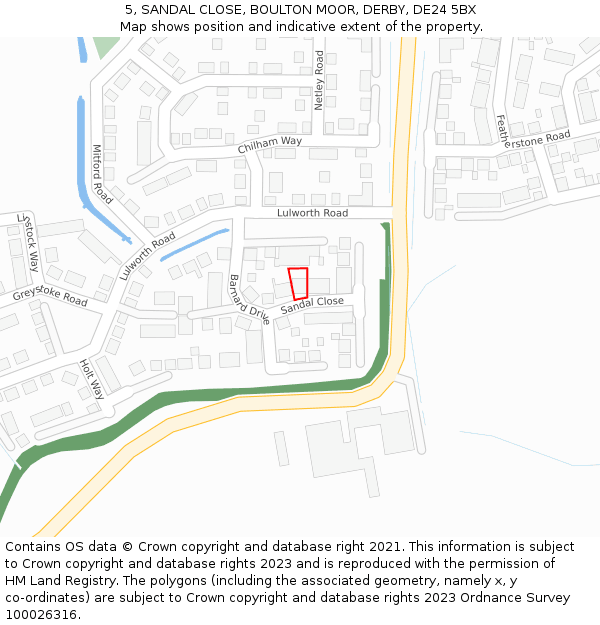 5, SANDAL CLOSE, BOULTON MOOR, DERBY, DE24 5BX: Location map and indicative extent of plot