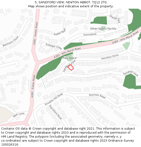 5, SANDFORD VIEW, NEWTON ABBOT, TQ12 2TG: Location map and indicative extent of plot