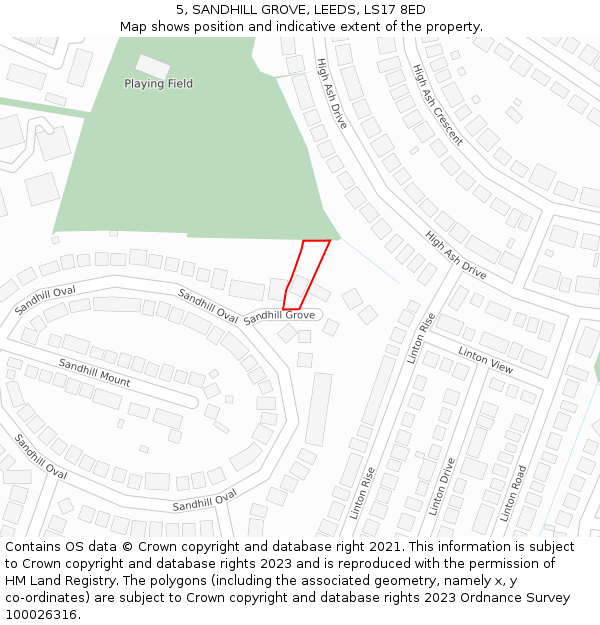 5, SANDHILL GROVE, LEEDS, LS17 8ED: Location map and indicative extent of plot