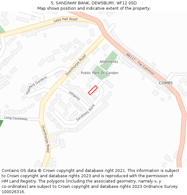 5, SANDIWAY BANK, DEWSBURY, WF12 0SD: Location map and indicative extent of plot