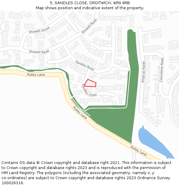 5, SANDLES CLOSE, DROITWICH, WR9 8RB: Location map and indicative extent of plot