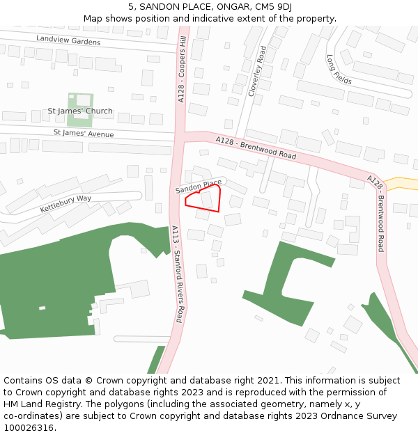 5, SANDON PLACE, ONGAR, CM5 9DJ: Location map and indicative extent of plot