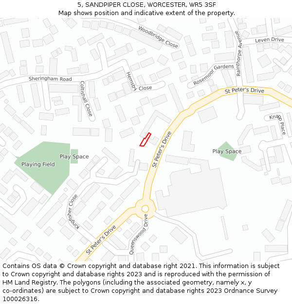 5, SANDPIPER CLOSE, WORCESTER, WR5 3SF: Location map and indicative extent of plot