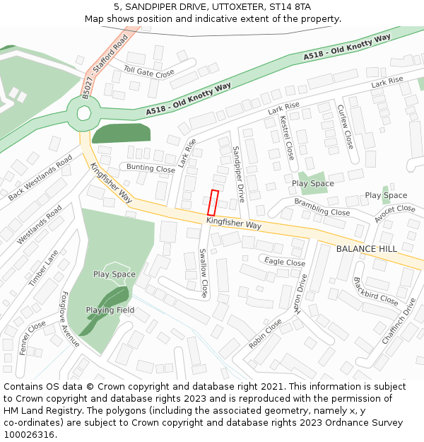 5, SANDPIPER DRIVE, UTTOXETER, ST14 8TA: Location map and indicative extent of plot