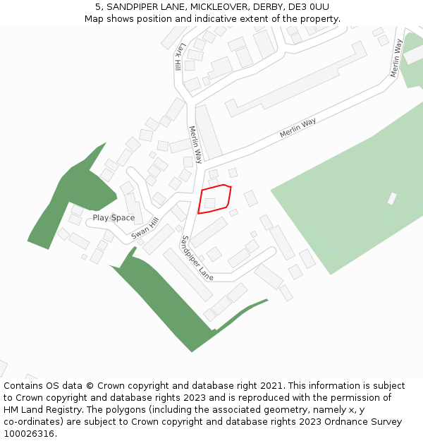 5, SANDPIPER LANE, MICKLEOVER, DERBY, DE3 0UU: Location map and indicative extent of plot