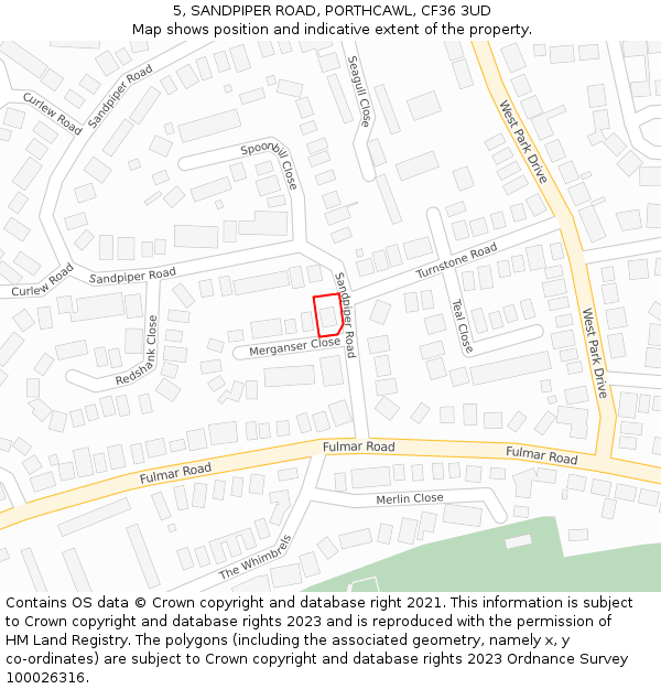5, SANDPIPER ROAD, PORTHCAWL, CF36 3UD: Location map and indicative extent of plot