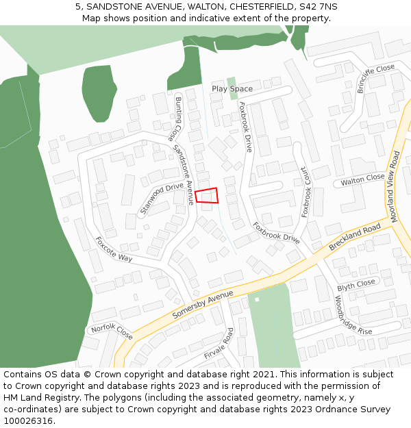 5, SANDSTONE AVENUE, WALTON, CHESTERFIELD, S42 7NS: Location map and indicative extent of plot