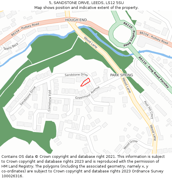 5, SANDSTONE DRIVE, LEEDS, LS12 5SU: Location map and indicative extent of plot