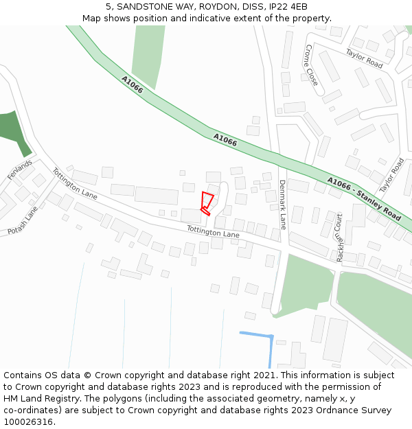 5, SANDSTONE WAY, ROYDON, DISS, IP22 4EB: Location map and indicative extent of plot