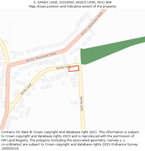 5, SANDY LANE, DOCKING, KING'S LYNN, PE31 8NF: Location map and indicative extent of plot