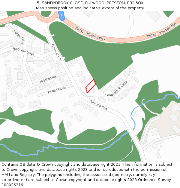 5, SANDYBROOK CLOSE, FULWOOD, PRESTON, PR2 5QX: Location map and indicative extent of plot