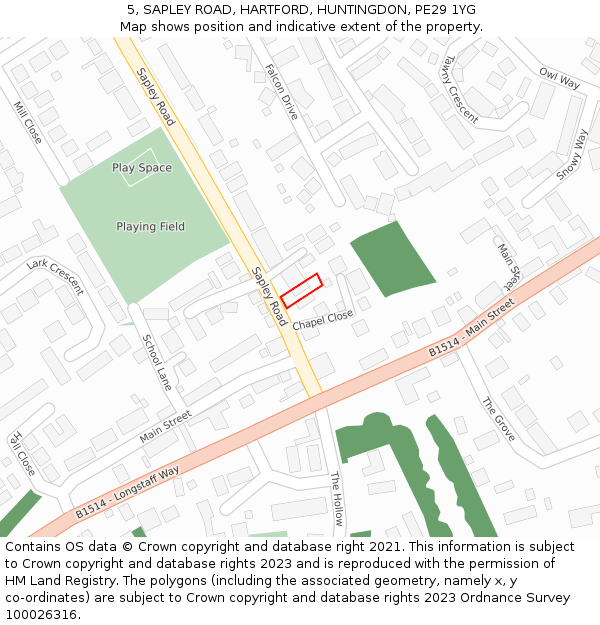 5, SAPLEY ROAD, HARTFORD, HUNTINGDON, PE29 1YG: Location map and indicative extent of plot