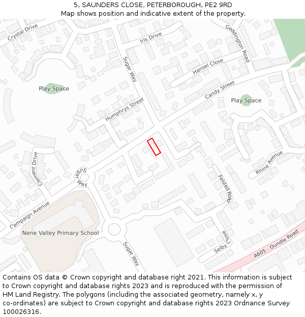 5, SAUNDERS CLOSE, PETERBOROUGH, PE2 9RD: Location map and indicative extent of plot