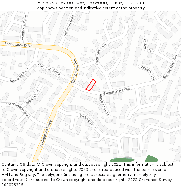 5, SAUNDERSFOOT WAY, OAKWOOD, DERBY, DE21 2RH: Location map and indicative extent of plot
