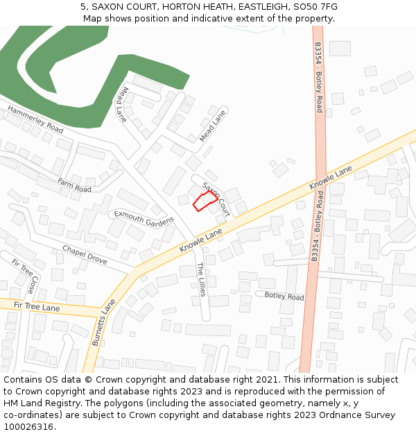 5, SAXON COURT, HORTON HEATH, EASTLEIGH, SO50 7FG: Location map and indicative extent of plot