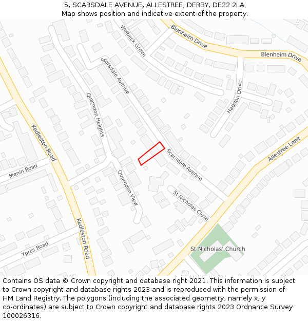 5, SCARSDALE AVENUE, ALLESTREE, DERBY, DE22 2LA: Location map and indicative extent of plot