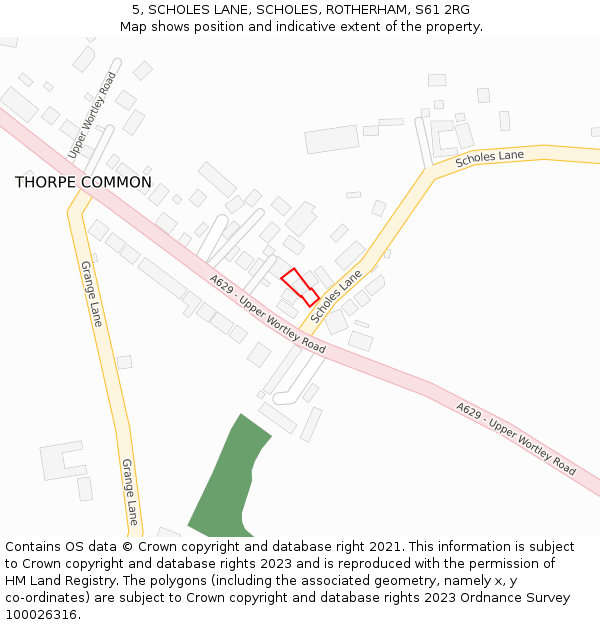 5, SCHOLES LANE, SCHOLES, ROTHERHAM, S61 2RG: Location map and indicative extent of plot