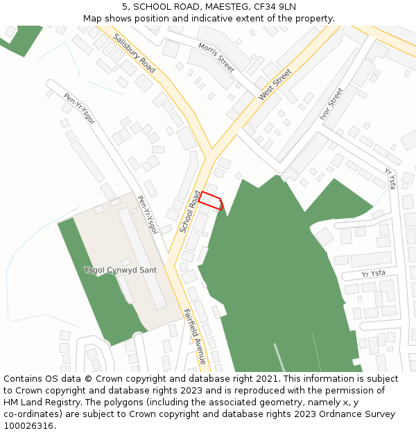 5, SCHOOL ROAD, MAESTEG, CF34 9LN: Location map and indicative extent of plot