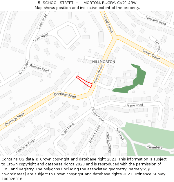 5, SCHOOL STREET, HILLMORTON, RUGBY, CV21 4BW: Location map and indicative extent of plot