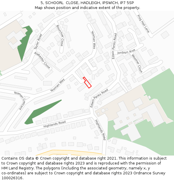 5, SCHOORL  CLOSE, HADLEIGH, IPSWICH, IP7 5SP: Location map and indicative extent of plot