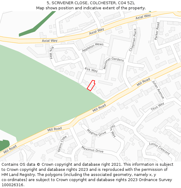 5, SCRIVENER CLOSE, COLCHESTER, CO4 5ZL: Location map and indicative extent of plot