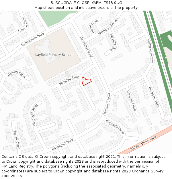 5, SCUGDALE CLOSE, YARM, TS15 9UG: Location map and indicative extent of plot
