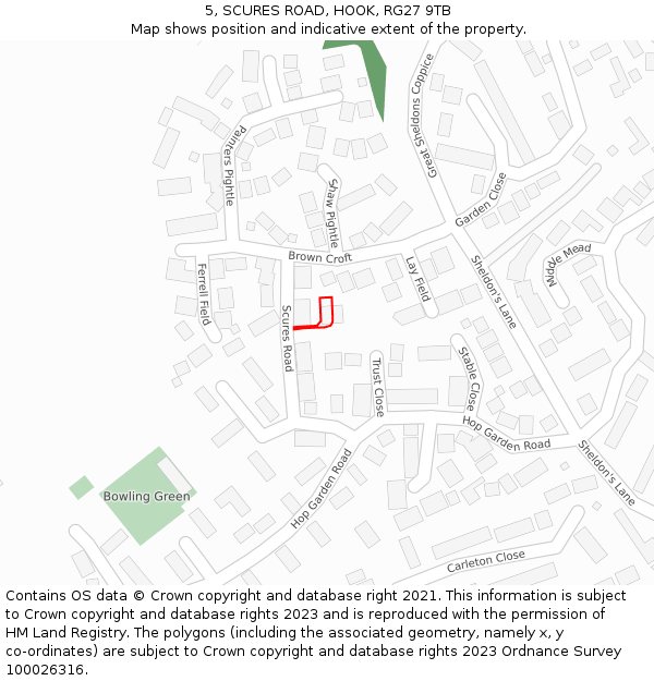 5, SCURES ROAD, HOOK, RG27 9TB: Location map and indicative extent of plot