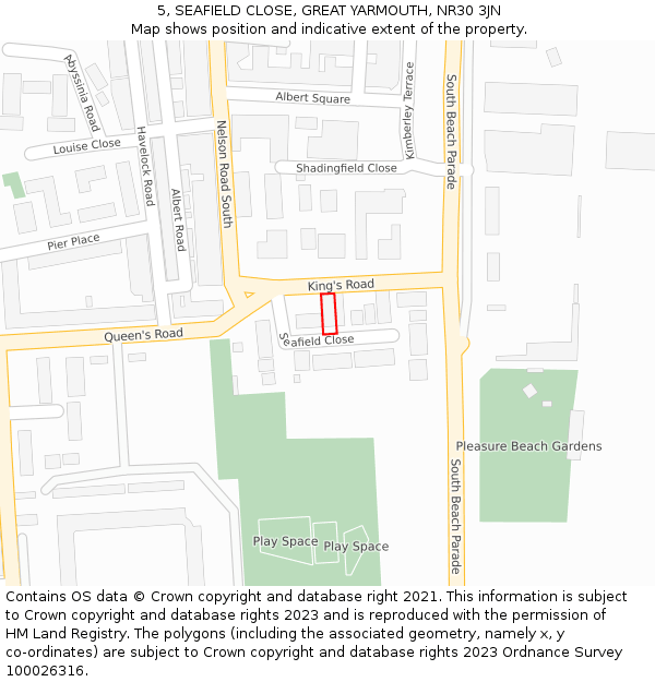 5, SEAFIELD CLOSE, GREAT YARMOUTH, NR30 3JN: Location map and indicative extent of plot