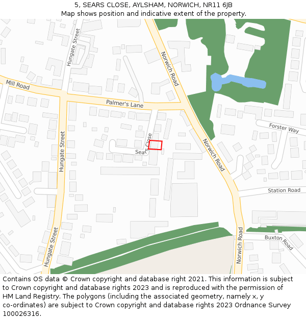 5, SEARS CLOSE, AYLSHAM, NORWICH, NR11 6JB: Location map and indicative extent of plot