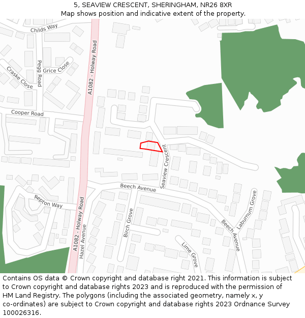 5, SEAVIEW CRESCENT, SHERINGHAM, NR26 8XR: Location map and indicative extent of plot