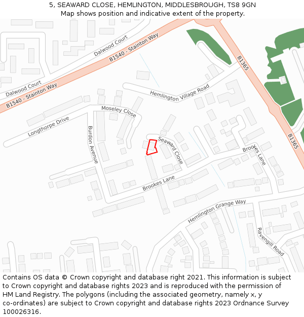 5, SEAWARD CLOSE, HEMLINGTON, MIDDLESBROUGH, TS8 9GN: Location map and indicative extent of plot