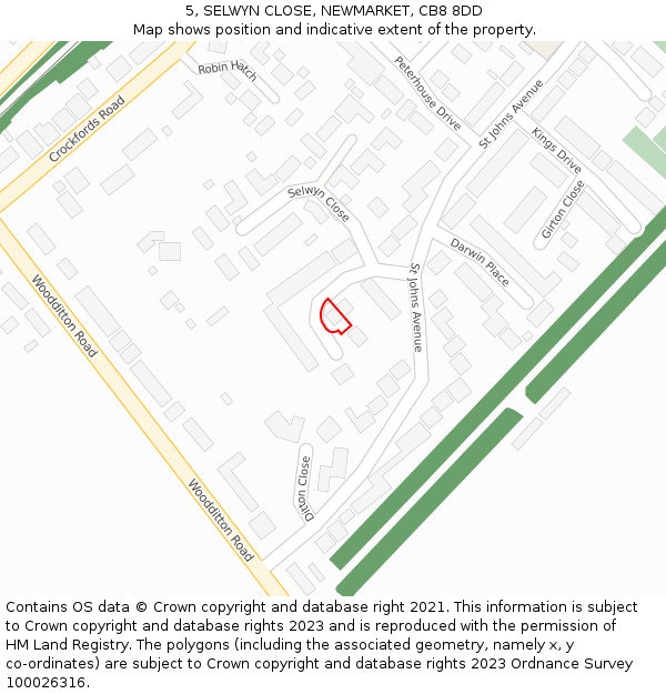 5, SELWYN CLOSE, NEWMARKET, CB8 8DD: Location map and indicative extent of plot