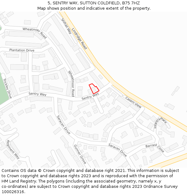 5, SENTRY WAY, SUTTON COLDFIELD, B75 7HZ: Location map and indicative extent of plot